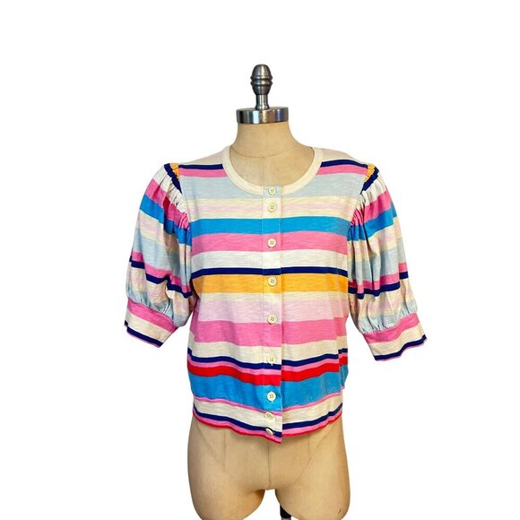 Plenty by Tracy Reece bubble sleeve Stripe Top Medium - Picture 4 of 8